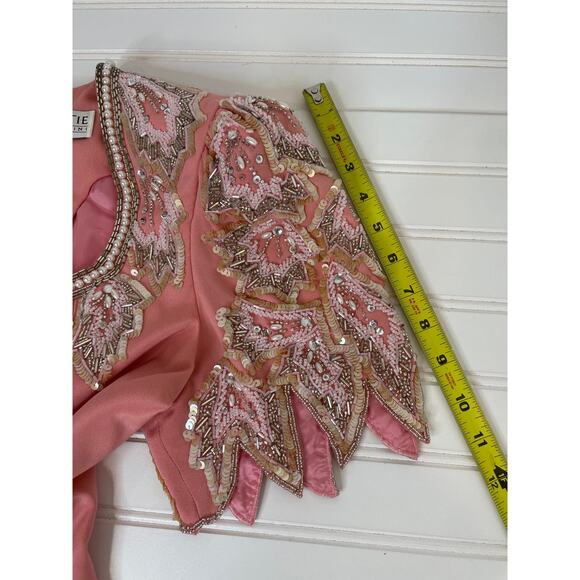 VTG Blacktie Oleg Cassini Maxi Mother Of The Bride Dress Peach Formal Silk 14 - Picture 5 of 8